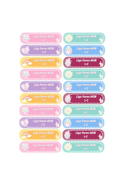 20 Pieces of Glossy Artistic School Labels - Name Written, Pre-Cut A4 Stickers
