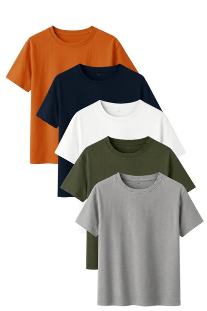 Men's 5-Pack Cotton Basic T-Shirt Orange Navy Blue White Khaki Gray