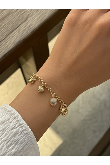 Zircon Stone Stylish Modern Cool Model Dangle Heart Star Detail Juping Bracelet