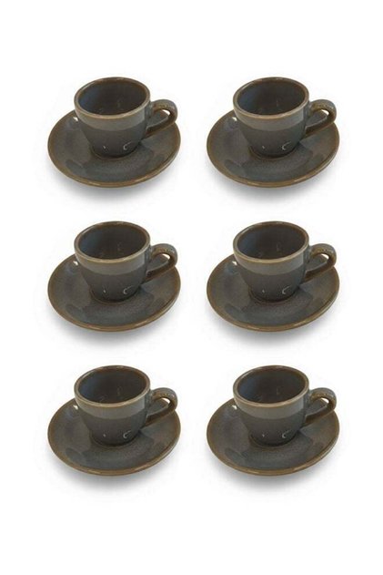 12-Piece Porcelain Coffee Cup & Saucer Set 80ML Grey, Set for 6 People