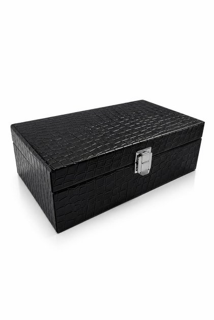 6-Piece Wooden Black Snake Pattern Leather Covered Watch Box with Compartments and Cushions St6-12