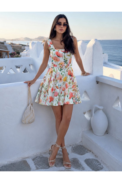 Women's Pink Thick Strap Short Square Neck Dress