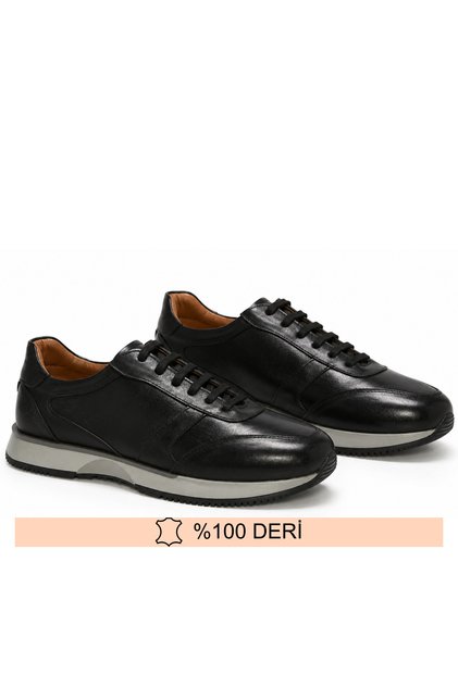 İç&Dış Hakiki Deri Siyah Erkek Rahat Sneaker Ayakkabı