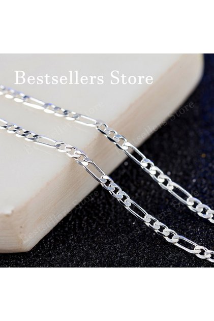 50cm Silver 925 Sterling Silver, 18K Gold, 16-30 Inches, 4mm Figaro Chain Necklace, Fashionable, Cha