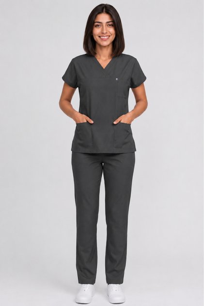 Women's V-Neck Bat Sleeve Burgundy, Smoked, Navy Blue, Cobalt blue, Black Stretch Cotton Linda Fabric Scrubs Set
