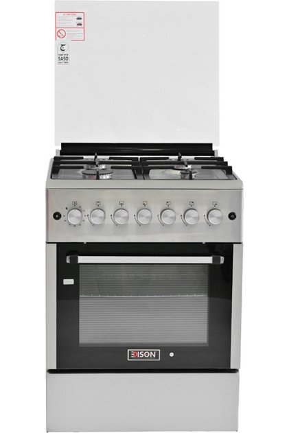 EDGS-FRR-204 freestanding gas oven, 60 x 60 cm, 4 burners, 6 control knobs - Silver Black