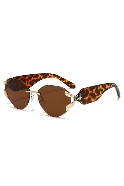 c3 no case 2026 Snake Head Decor Rimless Sunglasses Women's UV400 Protection Shades Wide Temple Grad