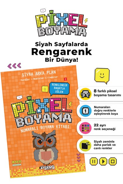 Pixel Boyama Büyükler 2 | Numaralı Boyama Kitabı – 8 Farklı Tasarım, 22 Renk Kodu
