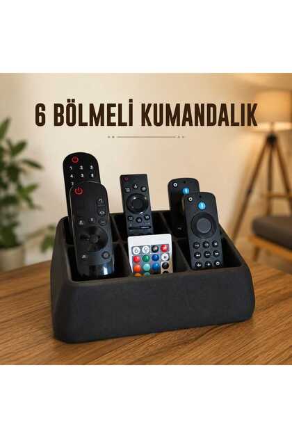6 Bölmeli Eğimli Kumanda Kutusu TV Ünitesi Masaüstü Organizer Kumandalık Standı - Siyah