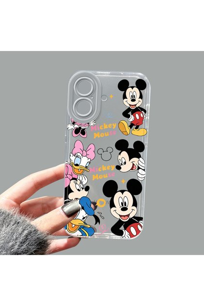 iPhone 16 Compatible Camera Protected Anti-Shock Aesthetic Print Patterned Transparent Silicone Case