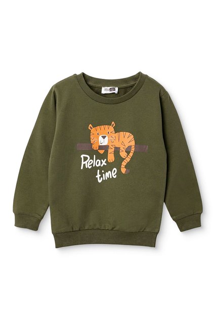 HelloBaby Erkek Bebek Sweatshirt Kaplan Baskılı Bisiklet Yaka Uzun Kol