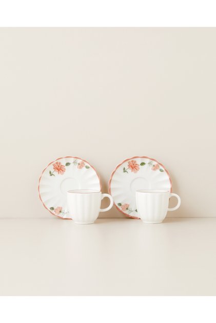 Rosel Porcelain 4 Piece 2 Person Coffee Cup Set 95 ml Salmon