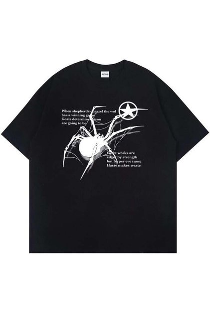 Mi̇ngalondon Y2K Spider Printed Black T-Shirt