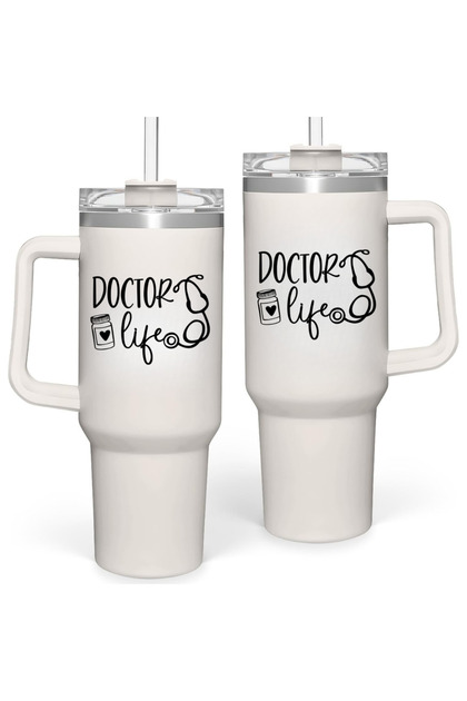 Doctor's Insulated Stainless Steel 40oz Tumbler with Handle and Lid and Straw Lids, Travel Mug for Water, Iced Tea, Coffee, Gift
