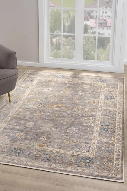 SEYRAN HALI ASIR - 0255 - GRİ Geleneksel Desenlere Sahip Özel Yumuşak Tuşeli Makine Halısı