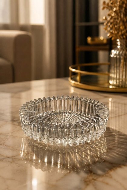 Crystal Look Cut Glass Ashtray Transparent