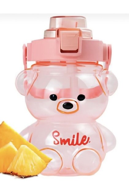 Teknotrust Tekno Trust Plastik Smile Ayıcık Model Su Matarası Su Şişesi Suluk 1000ML Bpa Içermez Suluk Ayi Sirin 1 L Pembe