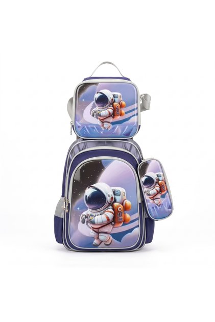 Bag Set for Kids, Bag for School, Lightweight Water-proof, Matching Lunch Bag & Pencil Case, esabella Bag Grey Astronaut