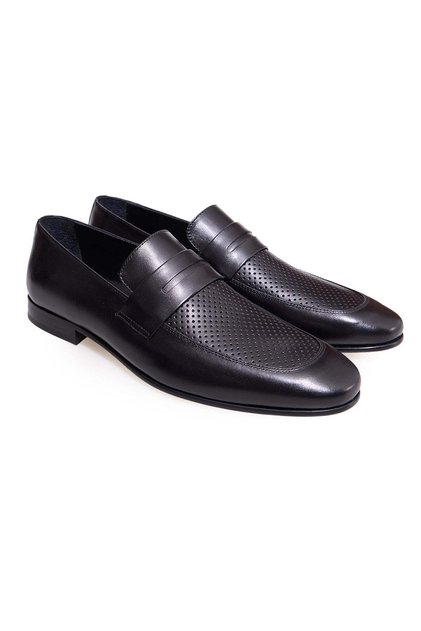 Black Color Laceless Genuine Leather Men's Shoes