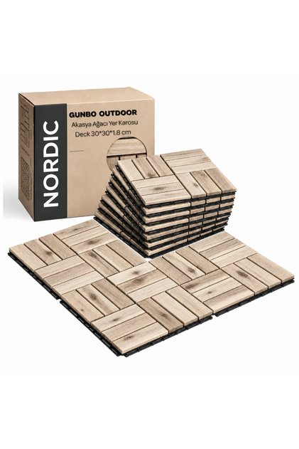 NORDIC Akasya Parke Masif geçmeli Karo Deck yağsız Naturel Ahşap yer döşemesi