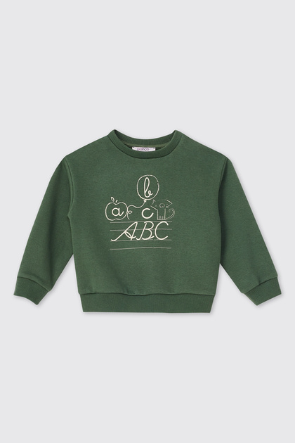 Baby Girl Crew Neck Printed Green Sweatshirt