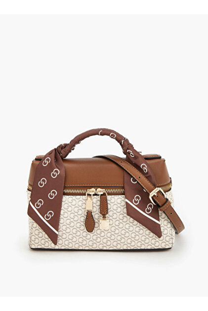 Monogram Print Crossbody Bag with Scarf Accent