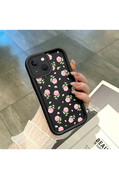 iPhone 14 Plus Compatible Fresh Floral Pattern Silicone Case, Pink Rose and Daisy