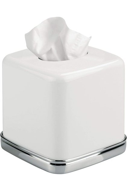 iDesign York Facial Tissue Box Cover for Bathroom and Vanity Countertops, 5.75" x 5.75" x 5.5", Chro