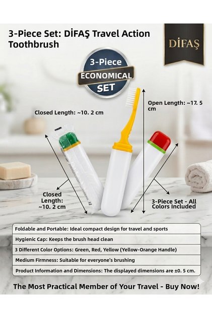 Di̇faş Travel Type Toothbrush Travel Action Toothbrush 3 Colors Shipped Mixed According to Stock Condition