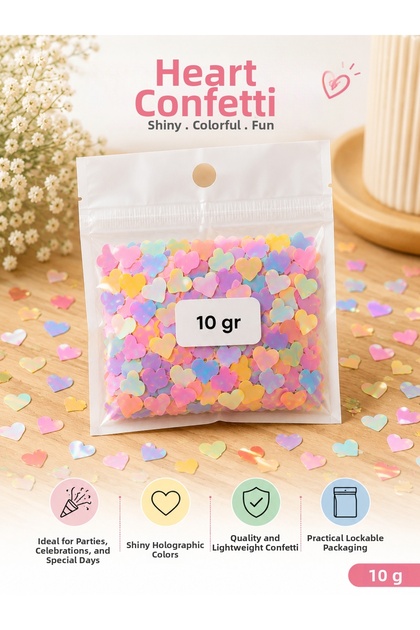 Macaron Color Heart Patterned Table Confetti 10 Gr