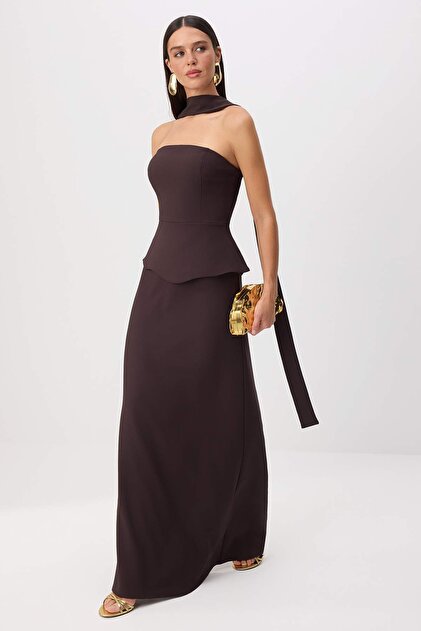 dark purple winter formal dresses Kim Scarf Satin Midi Dress
