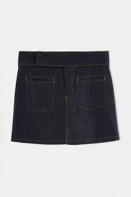 Koyu Mavi Ekstra Esnek Bel Detaylı Denim Şort Etek TWOAW27SR00008