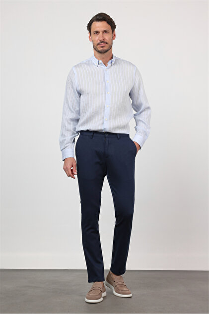 Erkek Koyu Lacivert Yan Cep Slim Fit Pamuklu Chino Pantolon 1003260161