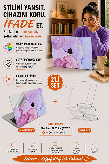Mcstorey Macbook Air M1 Kılıf 13inç Yapıştırma Sticker A2337 Ile