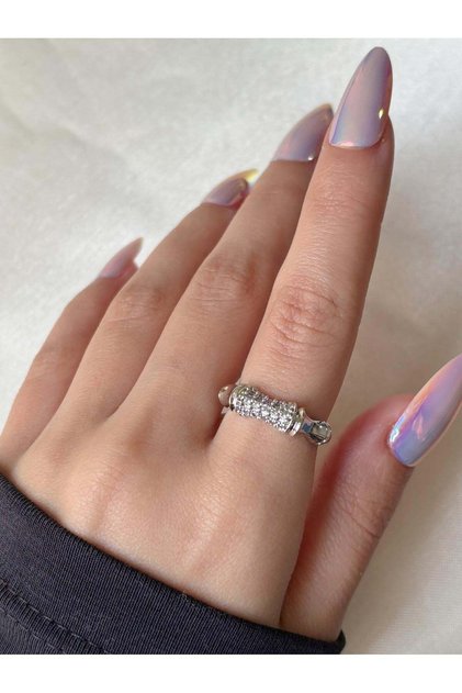 Women's Silver Color Pinterest Stone Ring