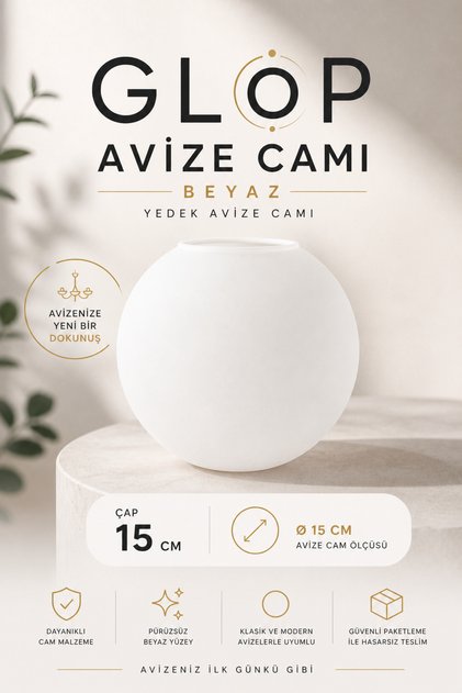 Glop Cam Beyaz Aydınlatma Glop Avize Camı Beyaz Top Cam Beyaz 15 Cm Beyaz Glop Fanus Yedek Parça