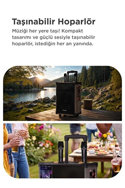 Torima Bluetooth Hoparlör USB TF BT TWS FM Çift Mikrofonlu Parti