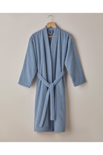 Chequer Cotton Bathrobe Blue