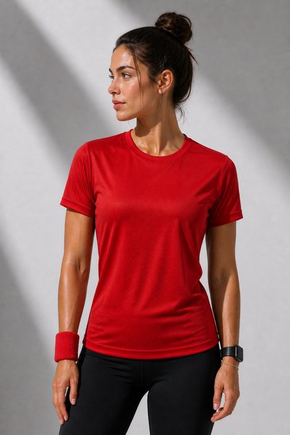 Women's Red Performance Sports T-Shirt Quick Dry Stretchy and Durable Fabric Moisture Wicking Fitness T-Shirt
