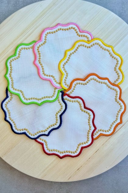 Glitter Colored Presentation Napkin, Cocktail Napkin, Coffee Side Presentation, Embroidered Presentation Napkin Set of 6