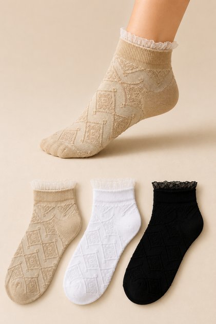 3 Pairs of Women's Seamless Rubber Ruffle Socks