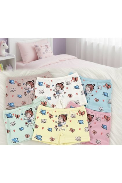 95% Cotton Lycra Combed Cotton Girls' White Boxer Briefs Underwear Set of 6