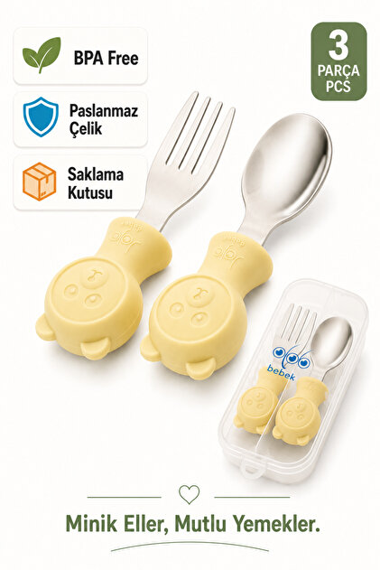 jojobebek Premium Çocuk BPA Free Kaliteli Silikon Saplı Paslanmaz
