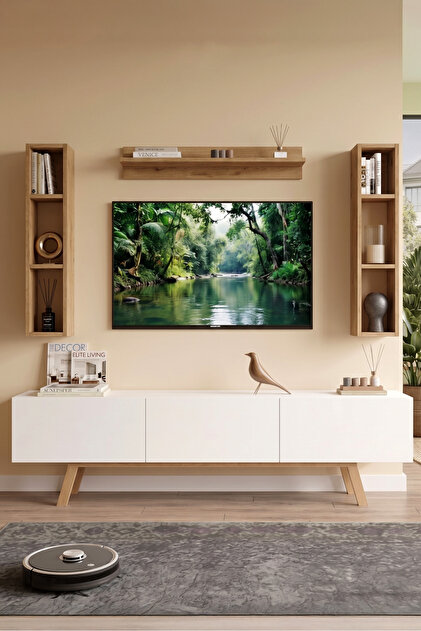 Yurudesign Pulse Tv Ünitesi Raflı 3 Kapaklı 180cm Ahşap Ayaklı