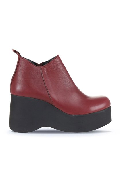 Burgundy Leather Women's Wedge Heeled Boots 01Wz8603