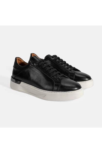 Men's Black Lace-Up Leather Casual Shoes