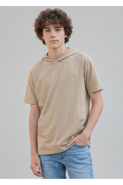 Senior Boys Beige Hooded Oversize T-Shirt
