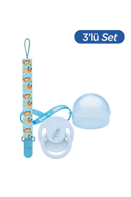 Pure Round Tip Rubber Pacifier (Box and Band Set) 6-18 Months Blue