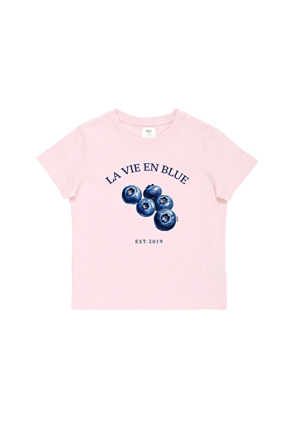WHITE OF CREATIVE Kadın Blueberry Yaban Mersini Baskılı Baby Tee