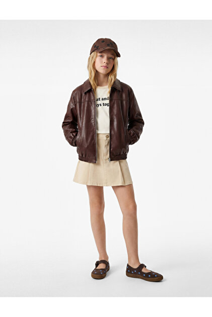 Long Sleeve Shirt Collar Zipper Faux Leather Jacket